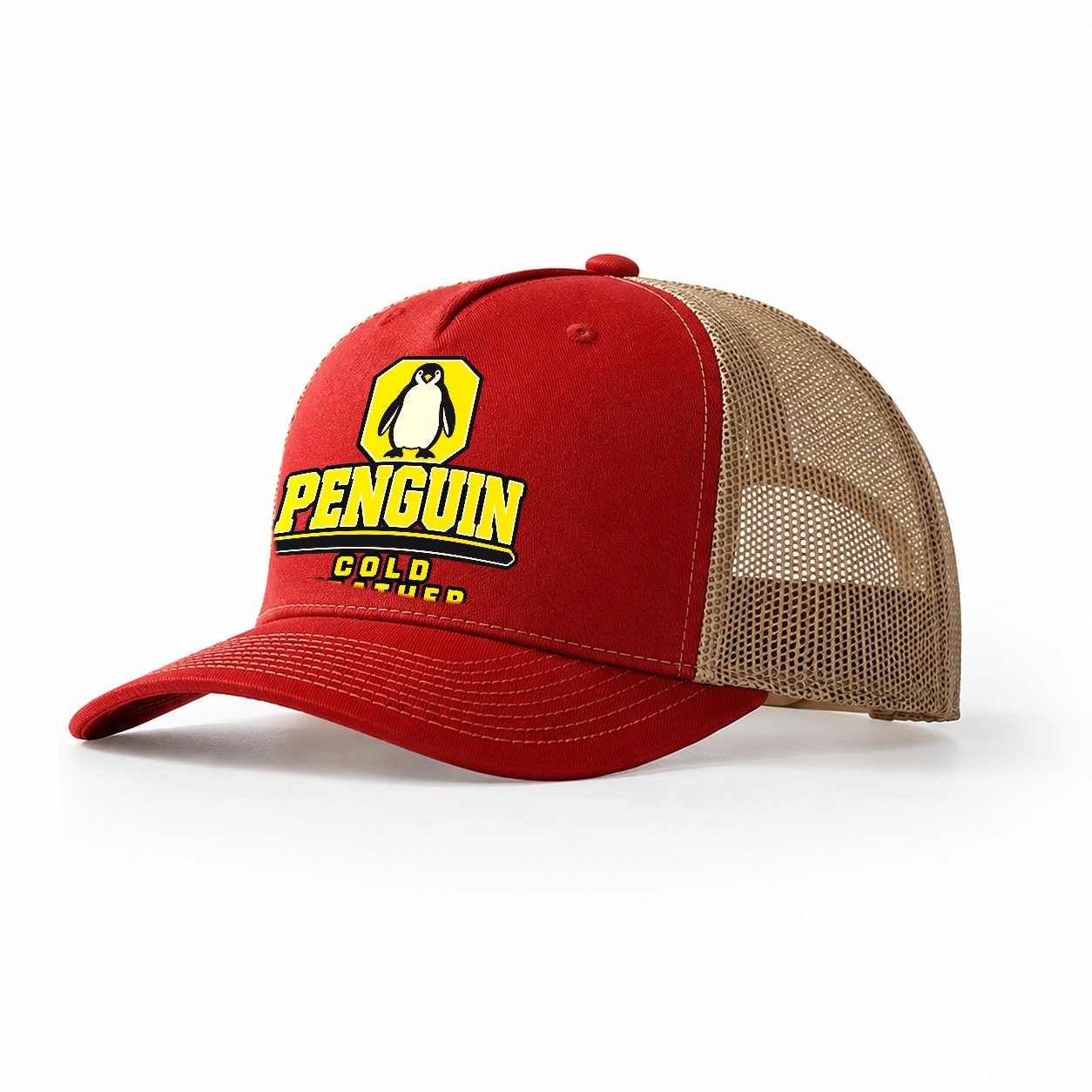 Penguin Cold Weather Heavy Duty Trucker Hat – Red Khaki