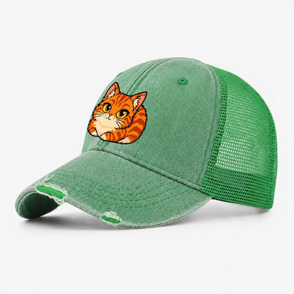 Orange Tabby Loafing Peeking Cats Washed Trucker Hat – Ink Green