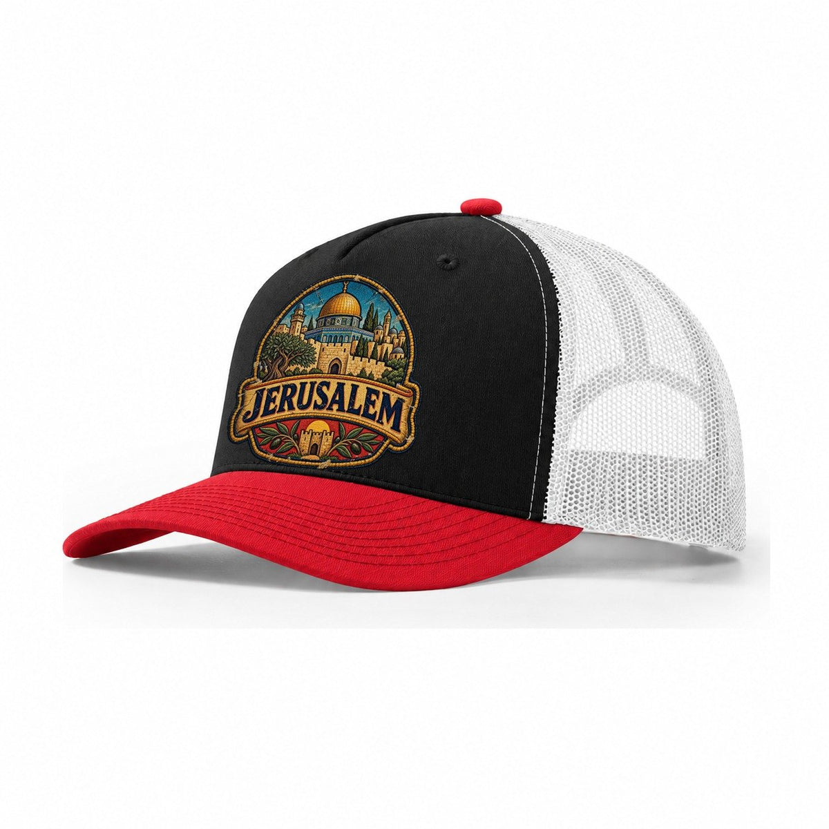 Jerusalem Travel Patch Jerusalem Trucker Hat – Black Red White