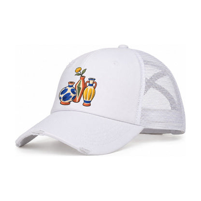 Bud Vase Trio Clay Color Makers Women's Ponytail Trucker Hat – White White