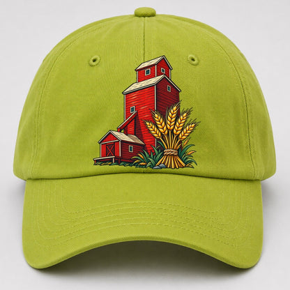 Prairie Grain Elevator And Wheat Sheaf Canada Cultural Icons Baseball Cap – Fluorescent Green
