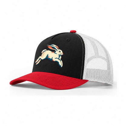 Arctic Hare Leap Trucker Hat – Black Red White