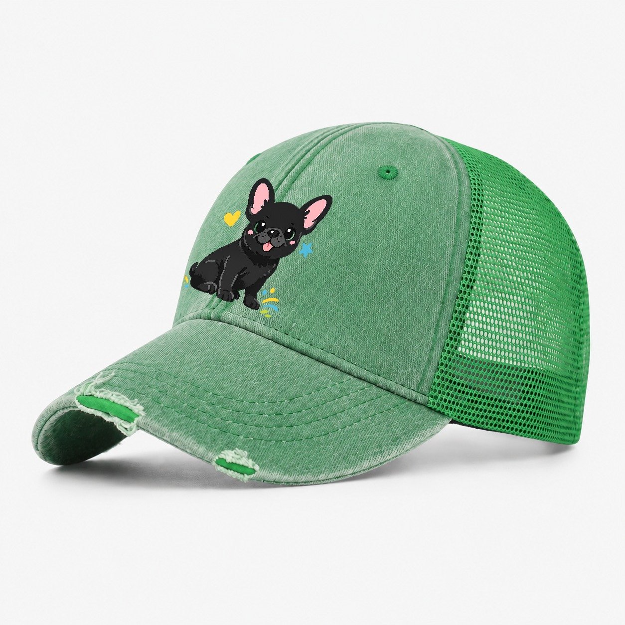 French Bulldog Washed Trucker Hat – Ink Green