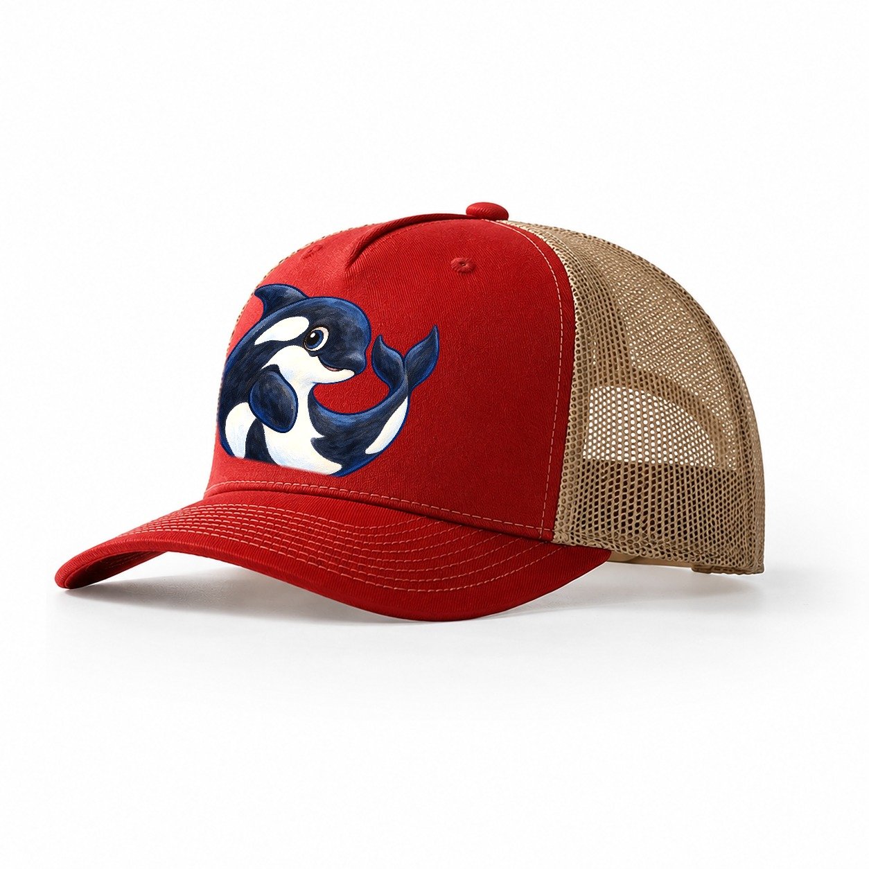 Orca Moon Curl Sea Sprite Trucker Hat – Red Khaki