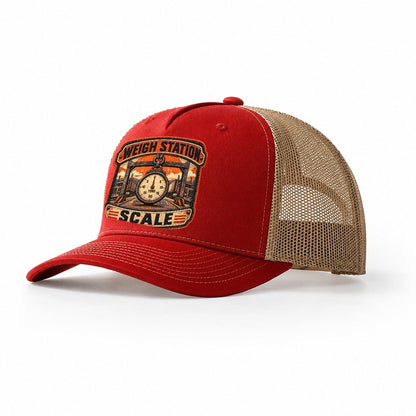 Weigh Station Scale Badge Fishing Club Trucker Hat – Red Khaki
