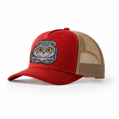 Scottish Fold Loaf Peeking Cats Trucker Hat – Red Khaki