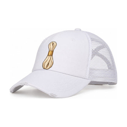 Floss Skein And Band Women's Ponytail Trucker Hat – White White