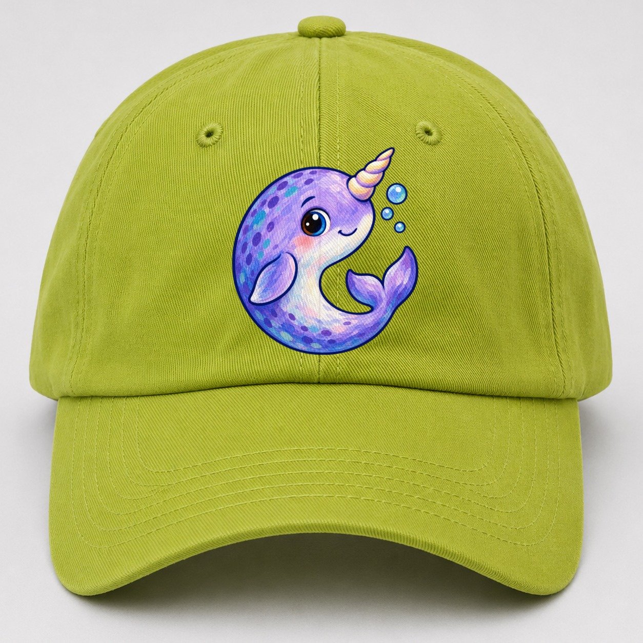 Narwhal Crescent Curl Sea Sprite Baseball Cap – Fluorescent Green