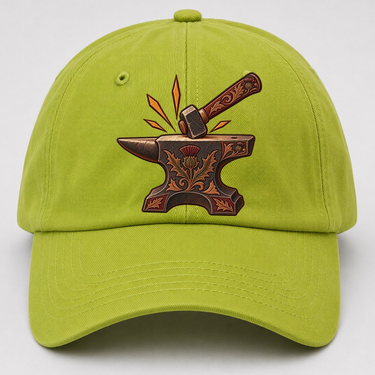 Village Blacksmith Anvil And Hammer Uk Culture Heritage Baseball Cap – Fluorescent Green