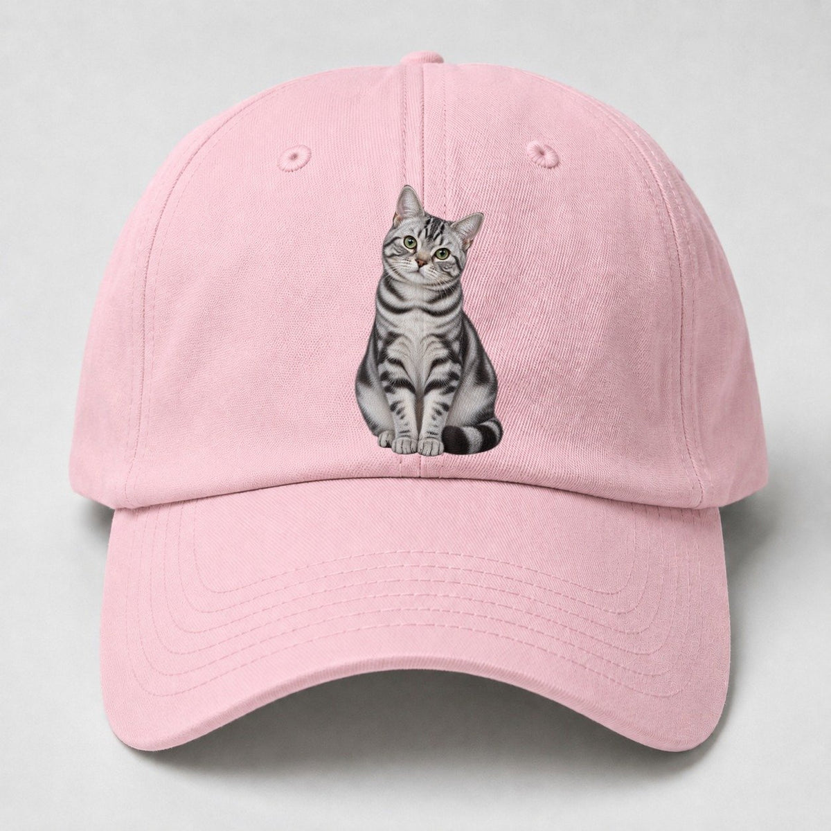 American Shorthair Seated Portrait Realistic Cat Portrait Baseball Cap – Pink