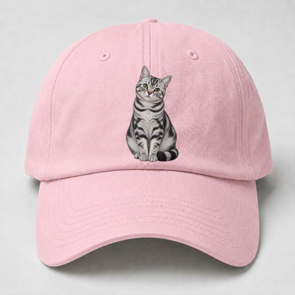 American Shorthair Seated Portrait Realistic Cat Portrait Baseball Cap – Pink