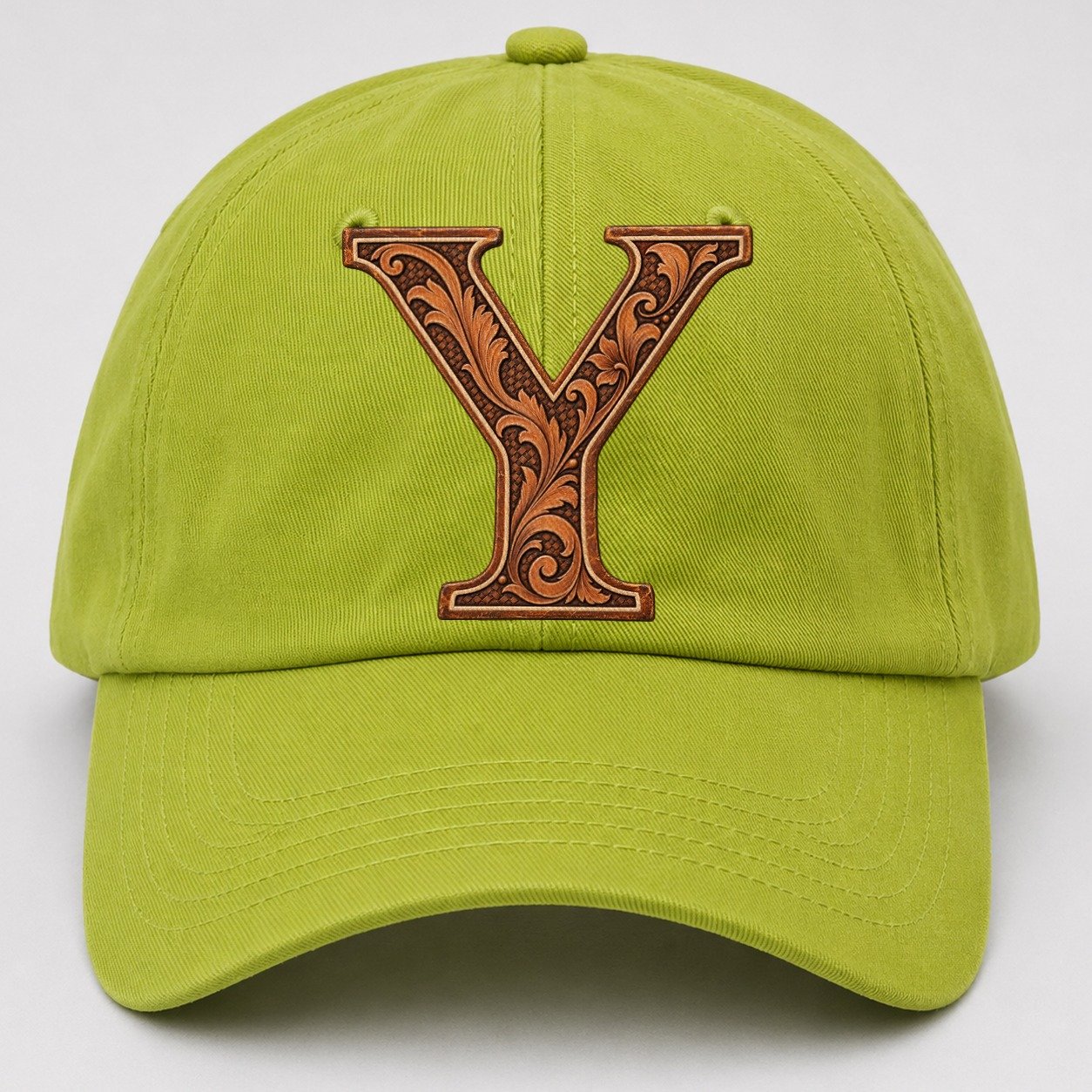 Tooled Leather Y Monogram Baseball Cap – Fluorescent Green