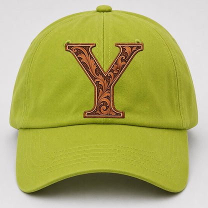 Tooled Leather Y Monogram Baseball Cap – Fluorescent Green