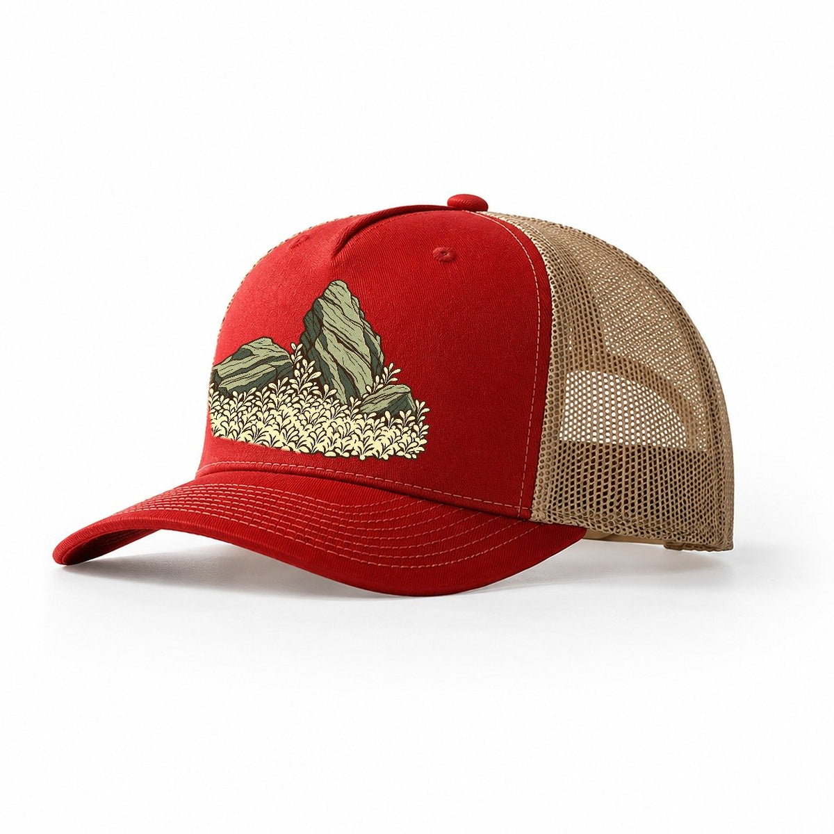 Stone And Carpet Aquascape Aquarium Keeping Trucker Hat – Red Khaki