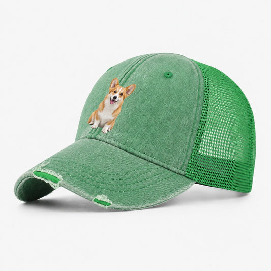 Pembroke Welsh Corgi Sitting Top Breeds Washed Trucker Hat – Ink Green