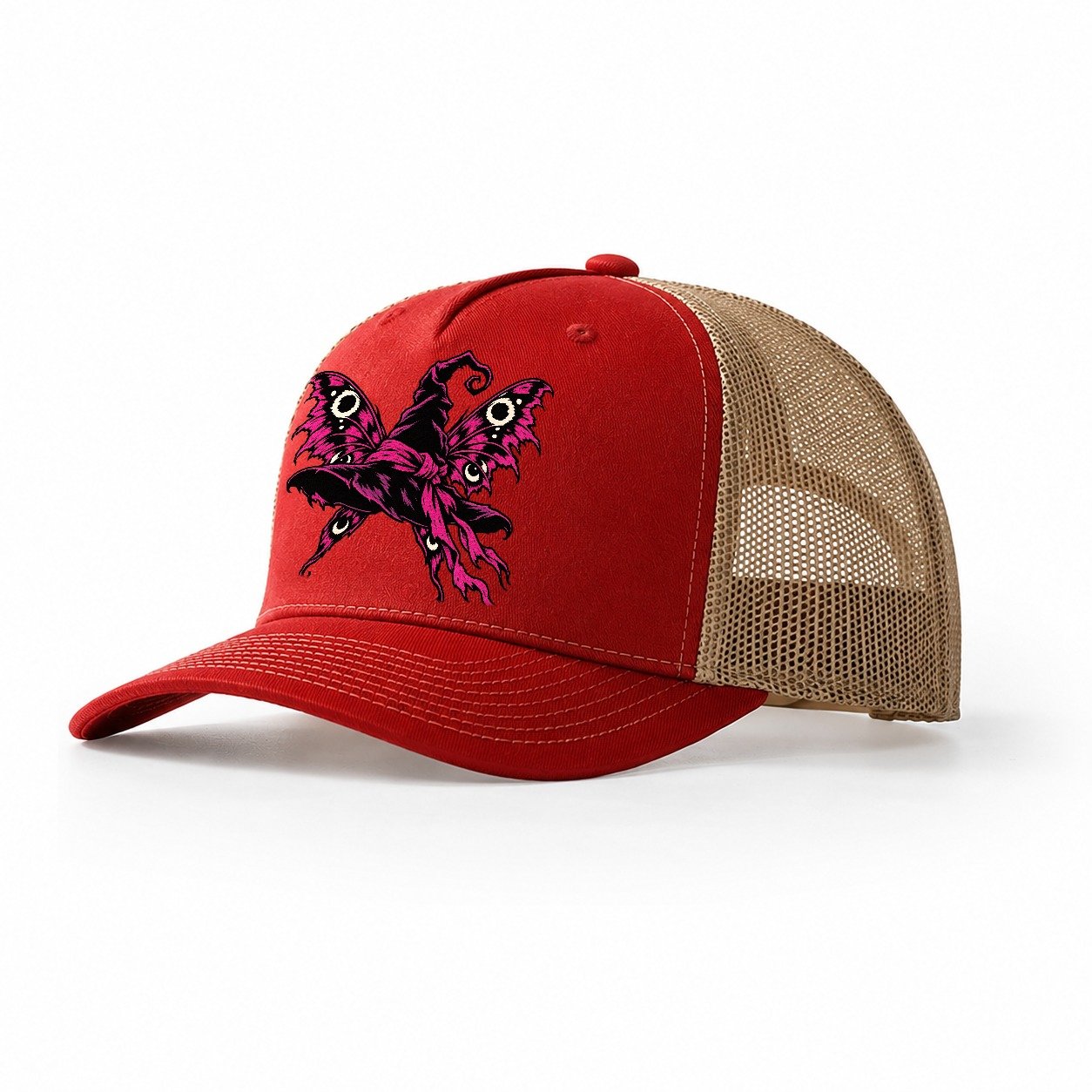 Moth Winged Witch Hat Witch Magic Trucker Hat – Red Khaki
