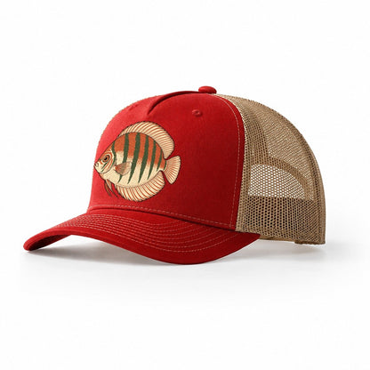 Discus Profile Study Aquarium Keeping Trucker Hat – Red Khaki