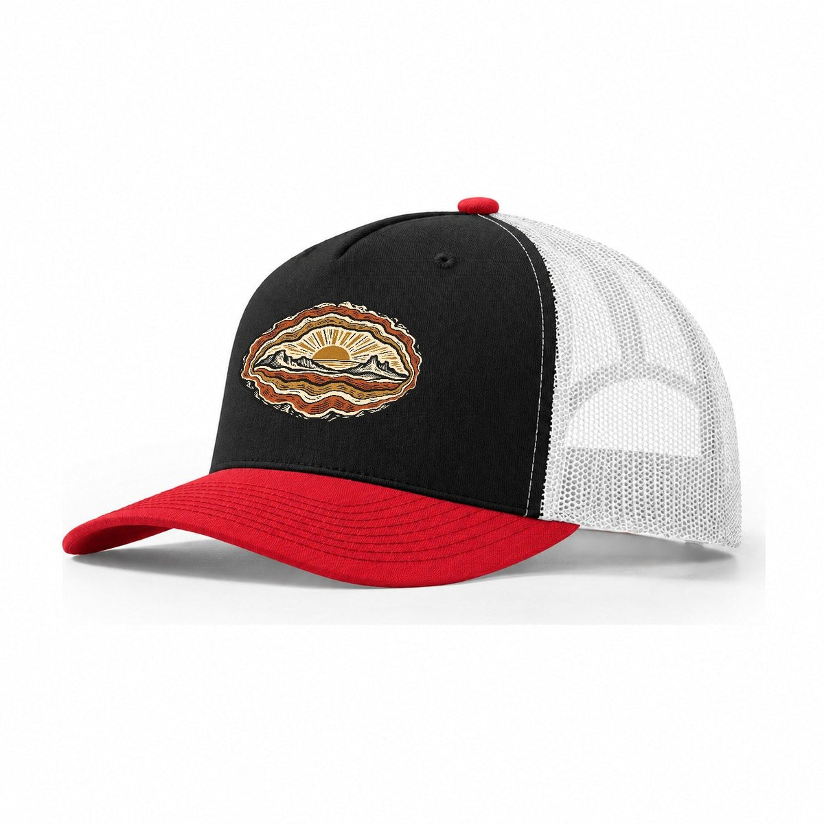 Agate Dusk Slice Sundown Familiars Trucker Hat – Black Red White