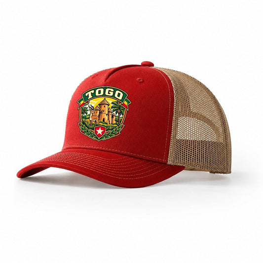 Togo Retro Badge Country Logos Trucker Hat – Red Khaki
