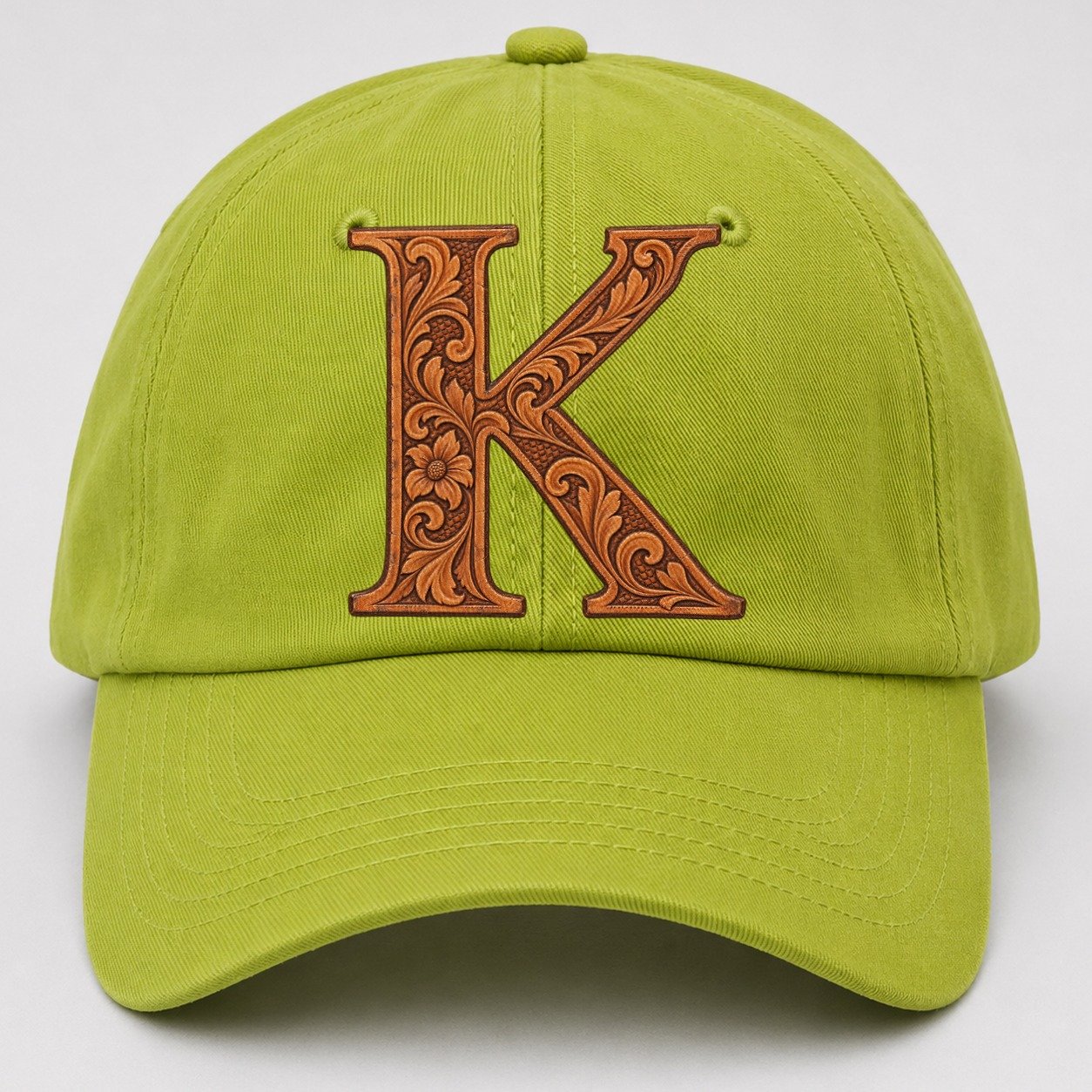 Tooled Leather K Monogram Baseball Cap – Fluorescent Green