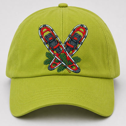 Modern Aluminum Snowshoes And Balsam Bough Canada Cultural Icons Baseball Cap – Fluorescent Green