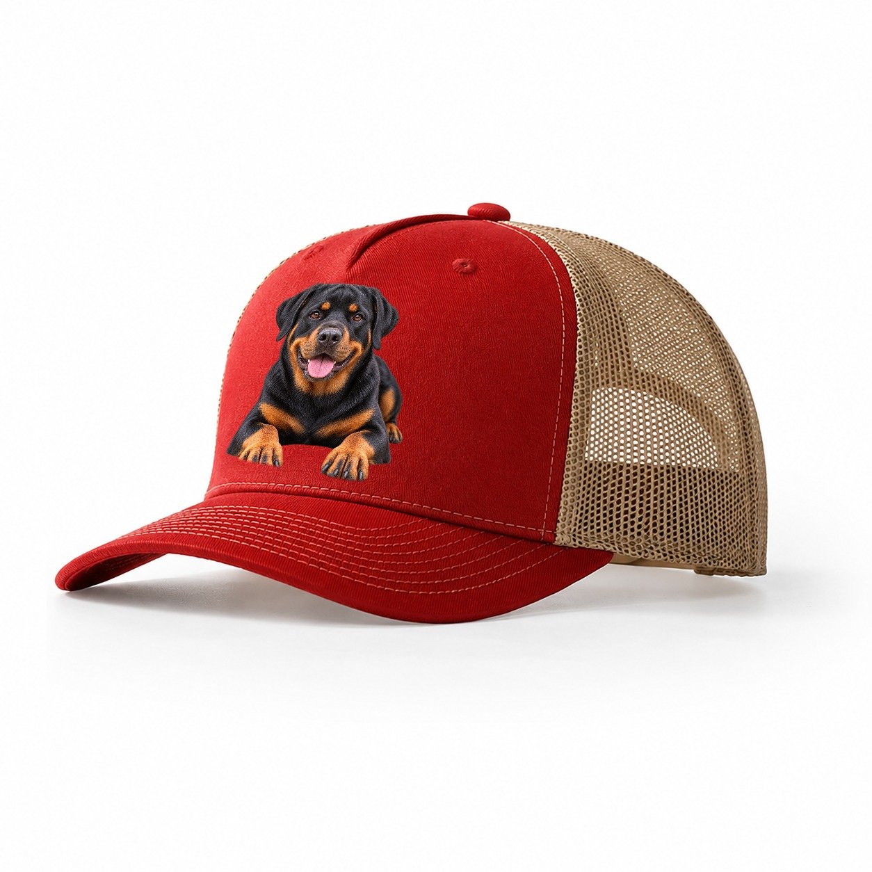 Rottweiler Lying Down Top Breeds Trucker Hat – Red Khaki