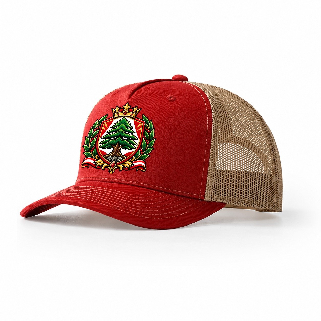 Lebanon Heraldic Crest Country Logos Trucker Hat – Red Khaki