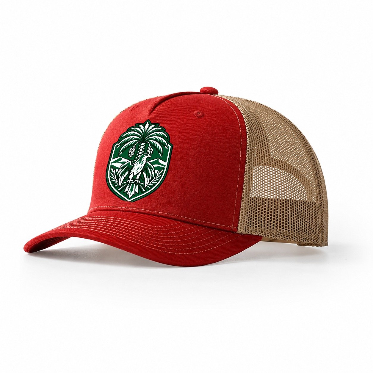 Saudi Arabia Minimal Emblem Country Logos Trucker Hat – Red Khaki
