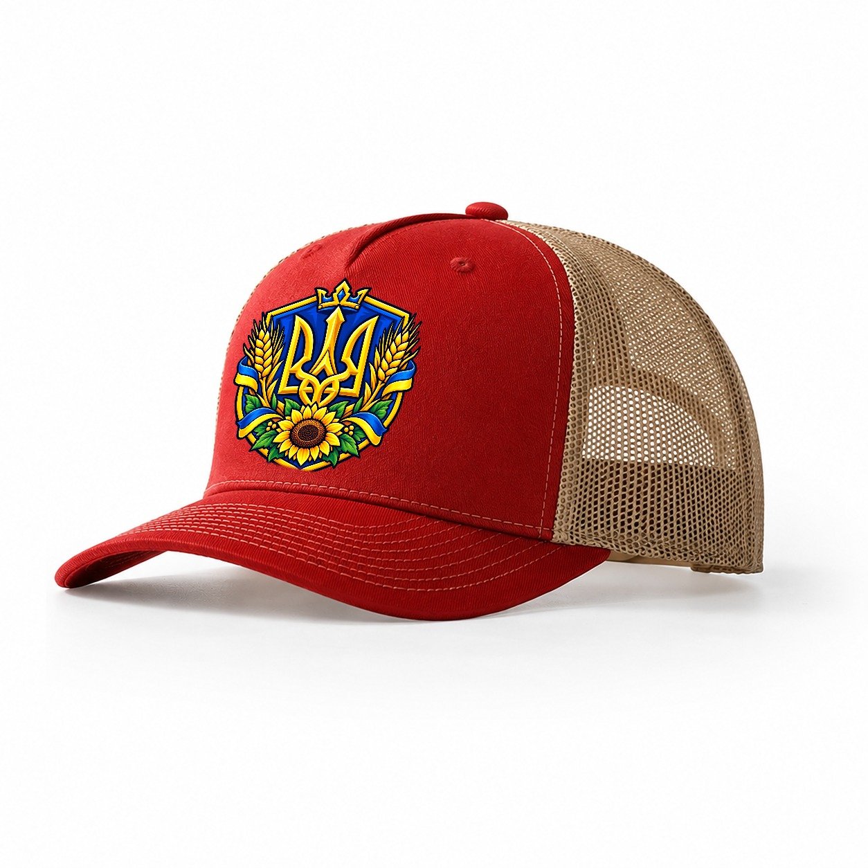 Ukraine Heraldic Crest Country Logos Trucker Hat – Red Khaki