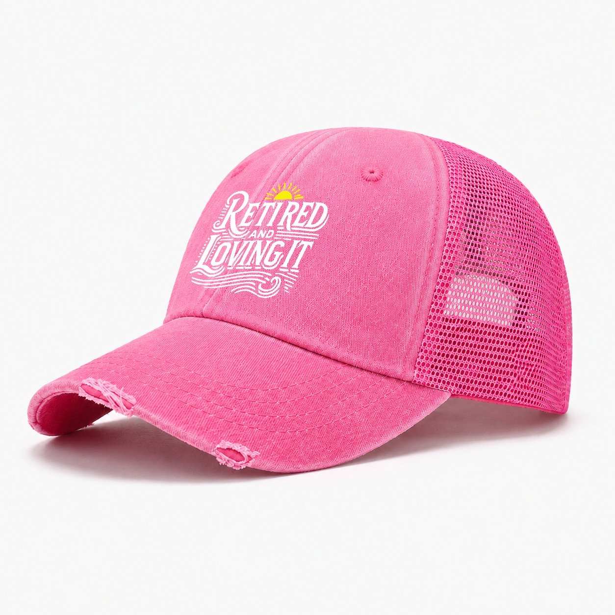 Retired And Loving It Design Washed Trucker Hat – Rose