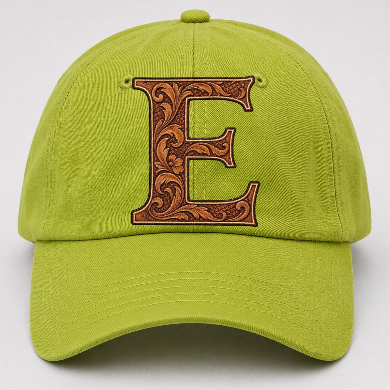 Tooled Leather E Monogram Baseball Cap – Fluorescent Green