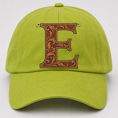 Tooled Leather E Monogram Baseball Cap – Fluorescent Green