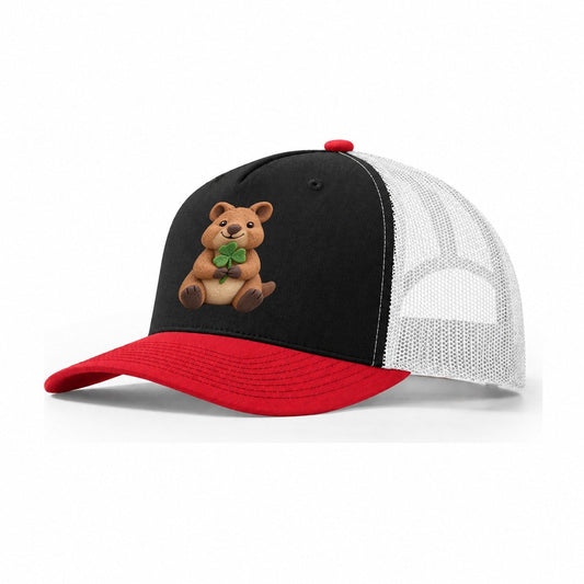 Quokka Clover Hold Trucker Hat – Black Red White