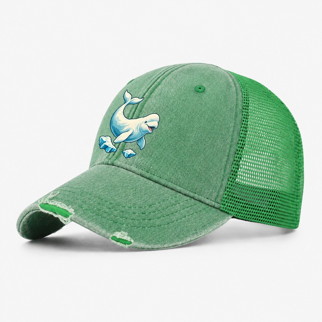 Beluga Whale And Floating Ice Canada Cultural Icons Washed Trucker Hat – Ink Green