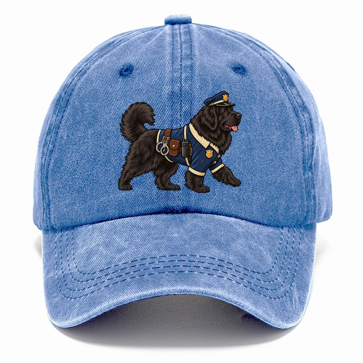 One Newfoundland In Halloween Costume Police Officer Costume With A Tiny Cap And Badge Halloween Dog Parade Classic Cap – Summer Sky