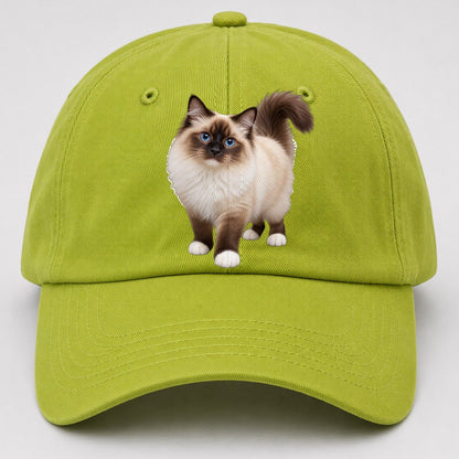 Birman Standing Three Quarter Realistic Cat Portrait Baseball Cap – Fluorescent Green