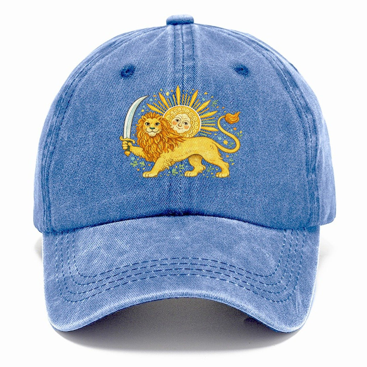 Sword-Wielding Lion Sun Emblem Classic Cap – Summer Sky