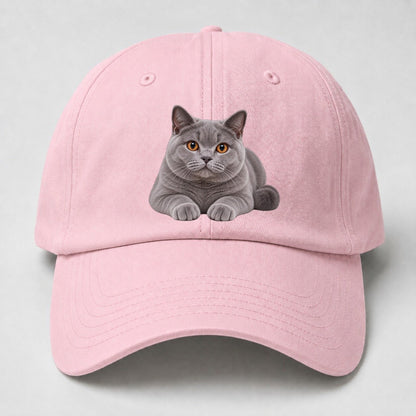 British Shorthair Reclining Paws Forward Realistic Cat Portrait Baseball Cap – Pink