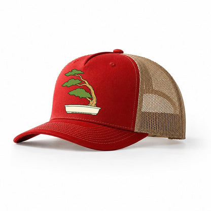 Windswept Juniper Form Bonsai Trucker Hat – Red Khaki