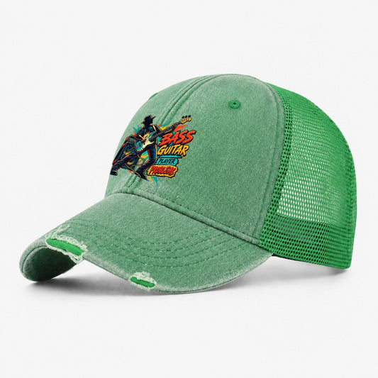 Bass Guitar Player Problems Music Instruments Washed Trucker Hat – Ink Green