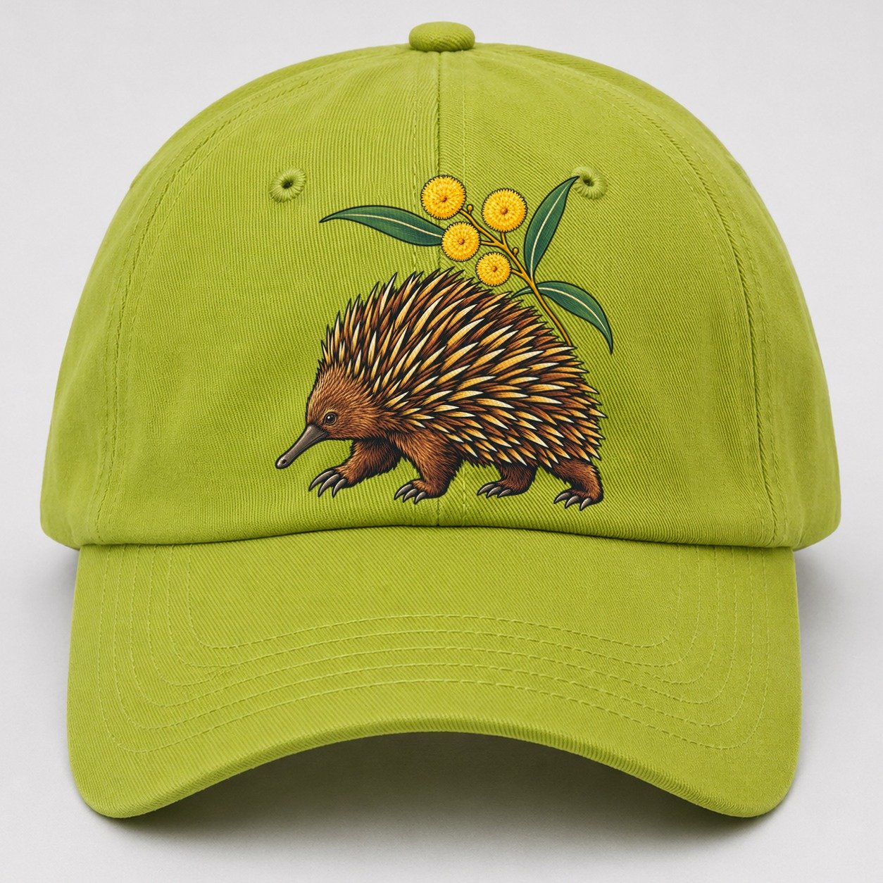 Short Beaked Echidna And Golden Wattle Australia Cultural Icons Baseball Cap – Fluorescent Green