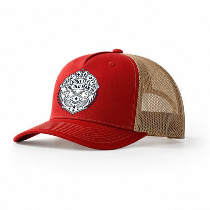 Don't Let the Old Man In Line Art Trucker Hat – Red Khaki
