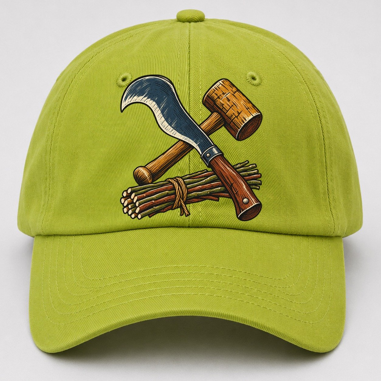 Hedgelayer Billhook Mallet And Hazel Rods Uk Culture Heritage Baseball Cap – Fluorescent Green