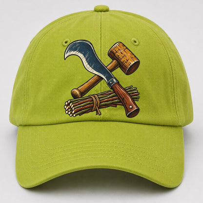 Hedgelayer Billhook Mallet And Hazel Rods Uk Culture Heritage Baseball Cap – Fluorescent Green