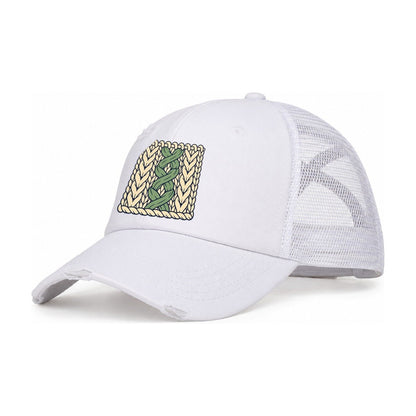 Cable Stitch Swatch Yarn Crafts Women's Ponytail Trucker Hat – White White
