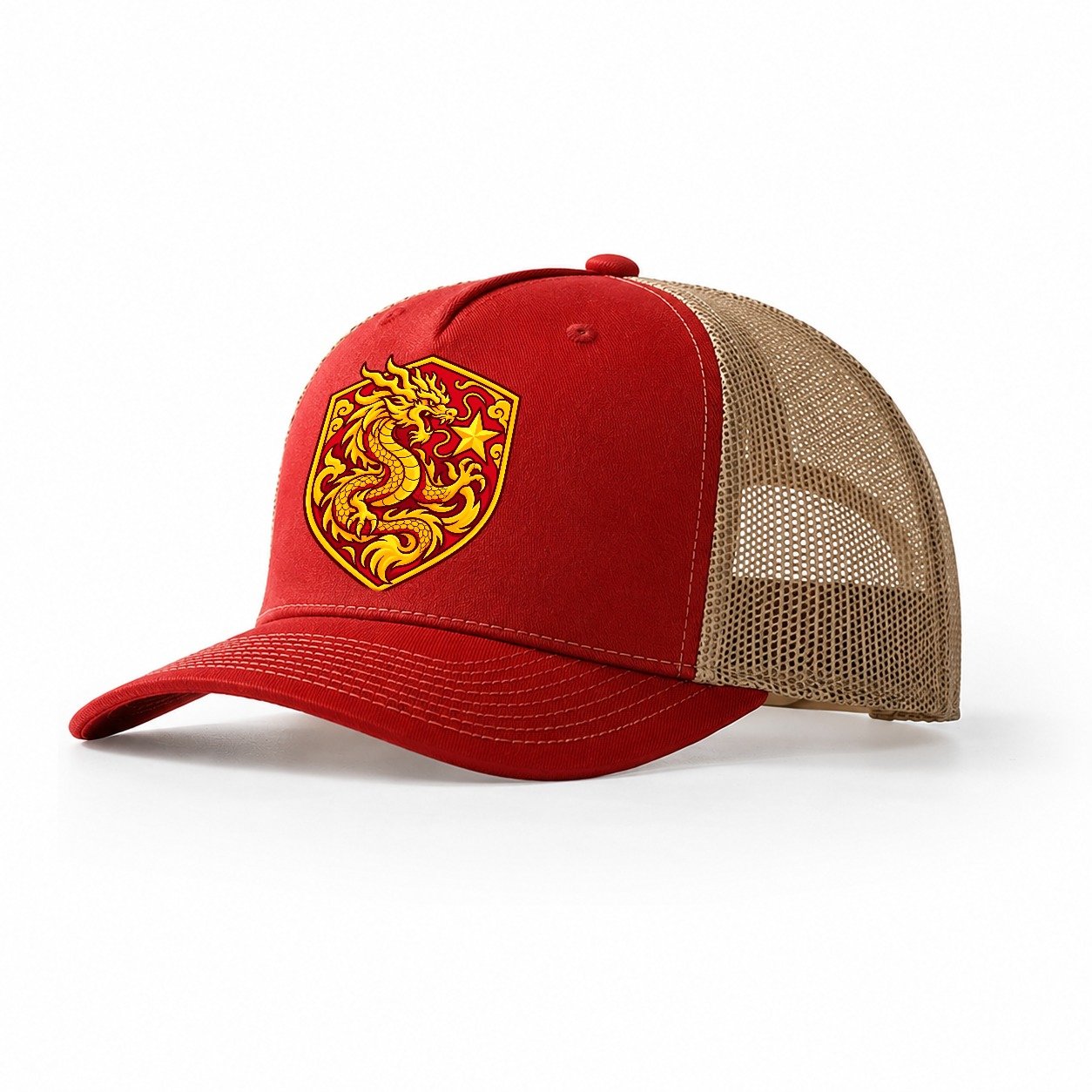 Vietnam Minimal Emblem Country Logos Trucker Hat – Red Khaki
