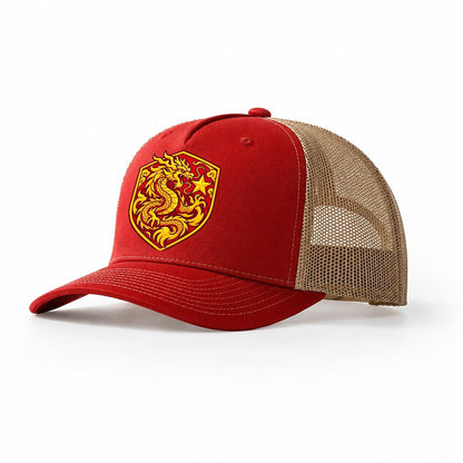 Vietnam Minimal Emblem Country Logos Trucker Hat – Red Khaki