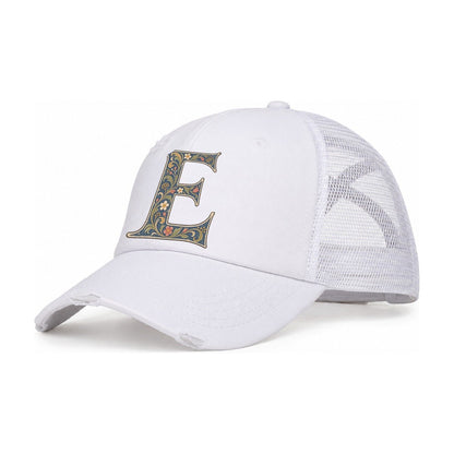 Wildflower E Monogram Women's Ponytail Trucker Hat – White White