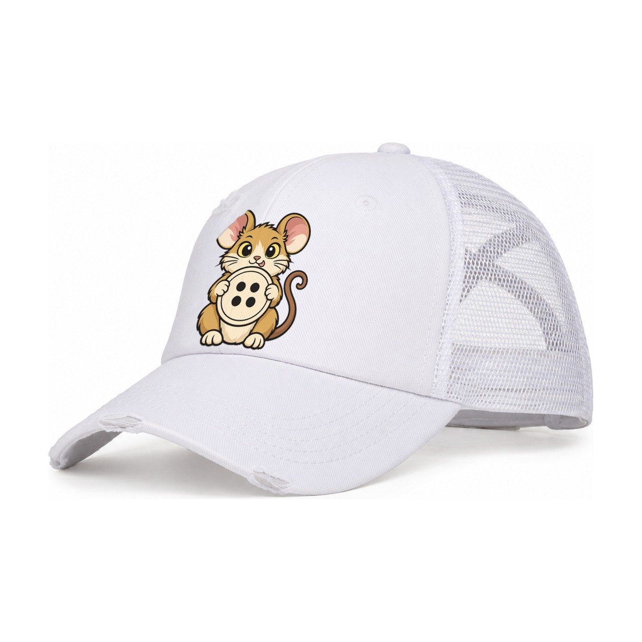 The Sewing Room Mouse Sewing And Quilting Women's Ponytail Trucker Hat – White White