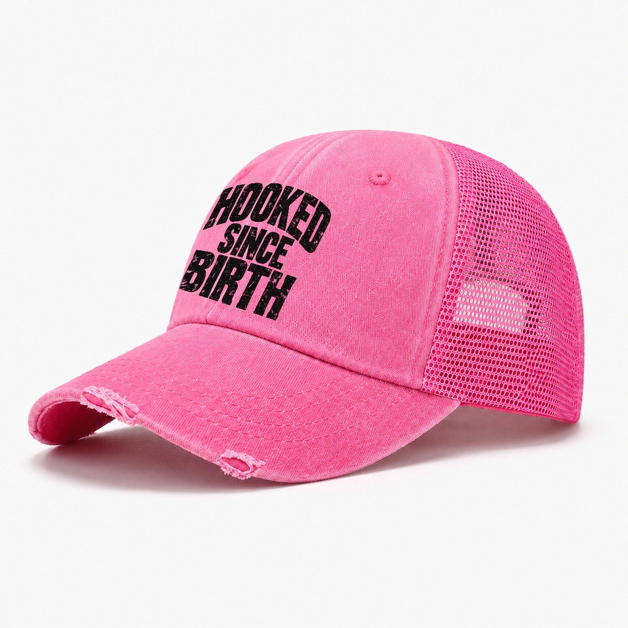 Hooked Since Birth Fishing Club Washed Trucker Hat – Rose